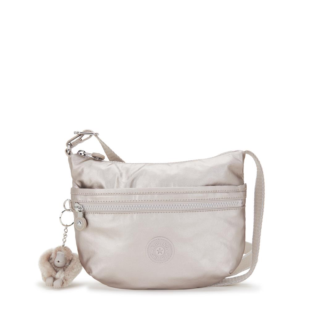 Kipling ARTO S, Kleine Umhängetasche, Metallic Glow (beige), Schultertasche mit Reißverschluss