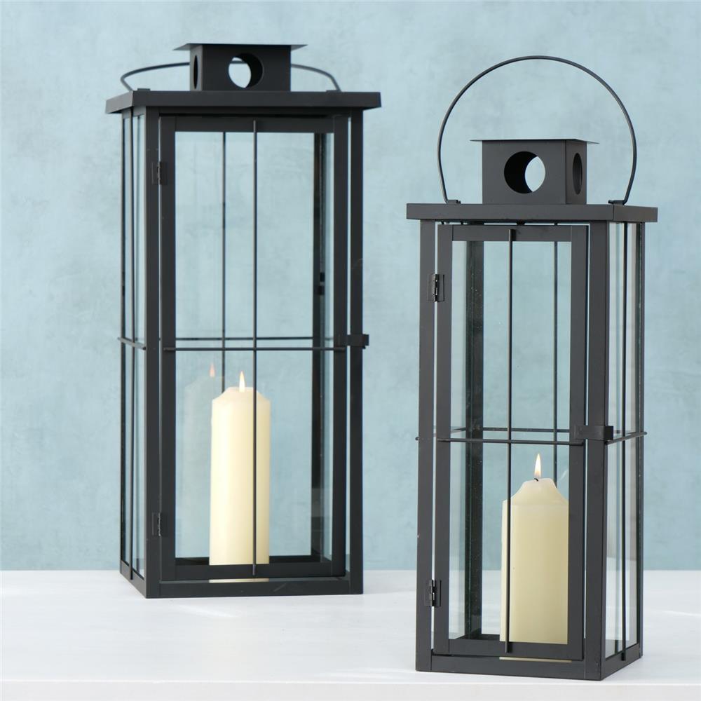 BOLTZE Laterne Arizona 2er Set Schwarz Metall Windlicht Kerzenhalter Skandinavisches Design