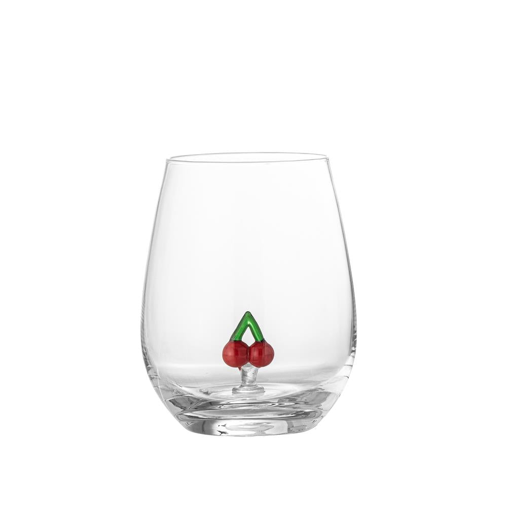 Bloomingville Misa Trinkglas aus Glas in Klar 560 ml – mundgeblasenes Glas mit Kirsche