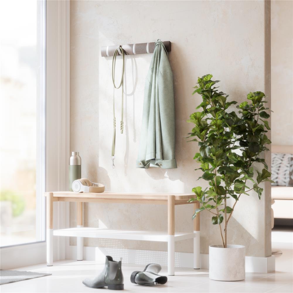 Umbra Flip Wandgarderobe, Garderobenleiste in Treibholz, mit 5 beweglichen Haken in Nickel