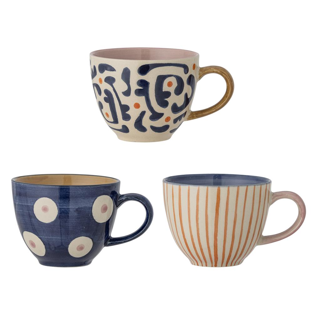 Bloomingville Eviaya Tasse Bunt Steingut 3er Set – handbemalte Tassen