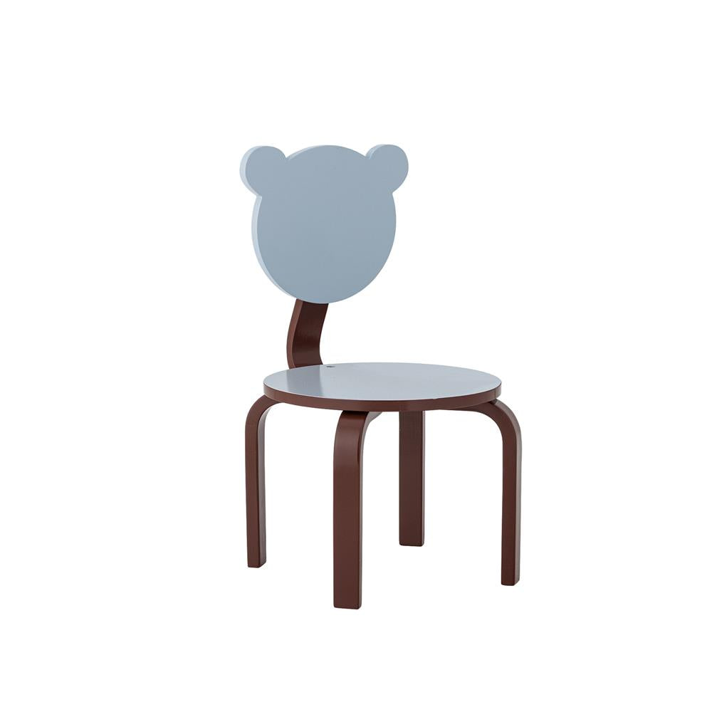 Bloomingville MINI Liova Stuhl blau - Kinderstuhl mit Bärenkopf aus MDF für Kinderzimmer