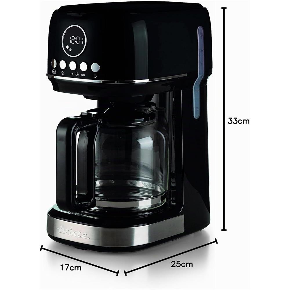Ariete Moderna Filterkaffeemaschine, Schwarz, 15 Tassen Kaffeemaschine, mit Glaskanne