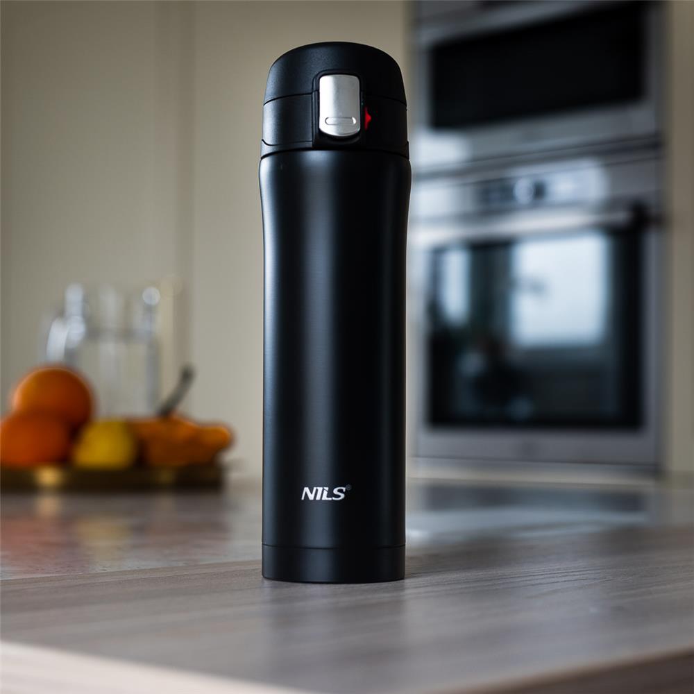 NILS Thermobecher 500 ml Edelstahl Schwarz Isolierbecher auslaufsicher