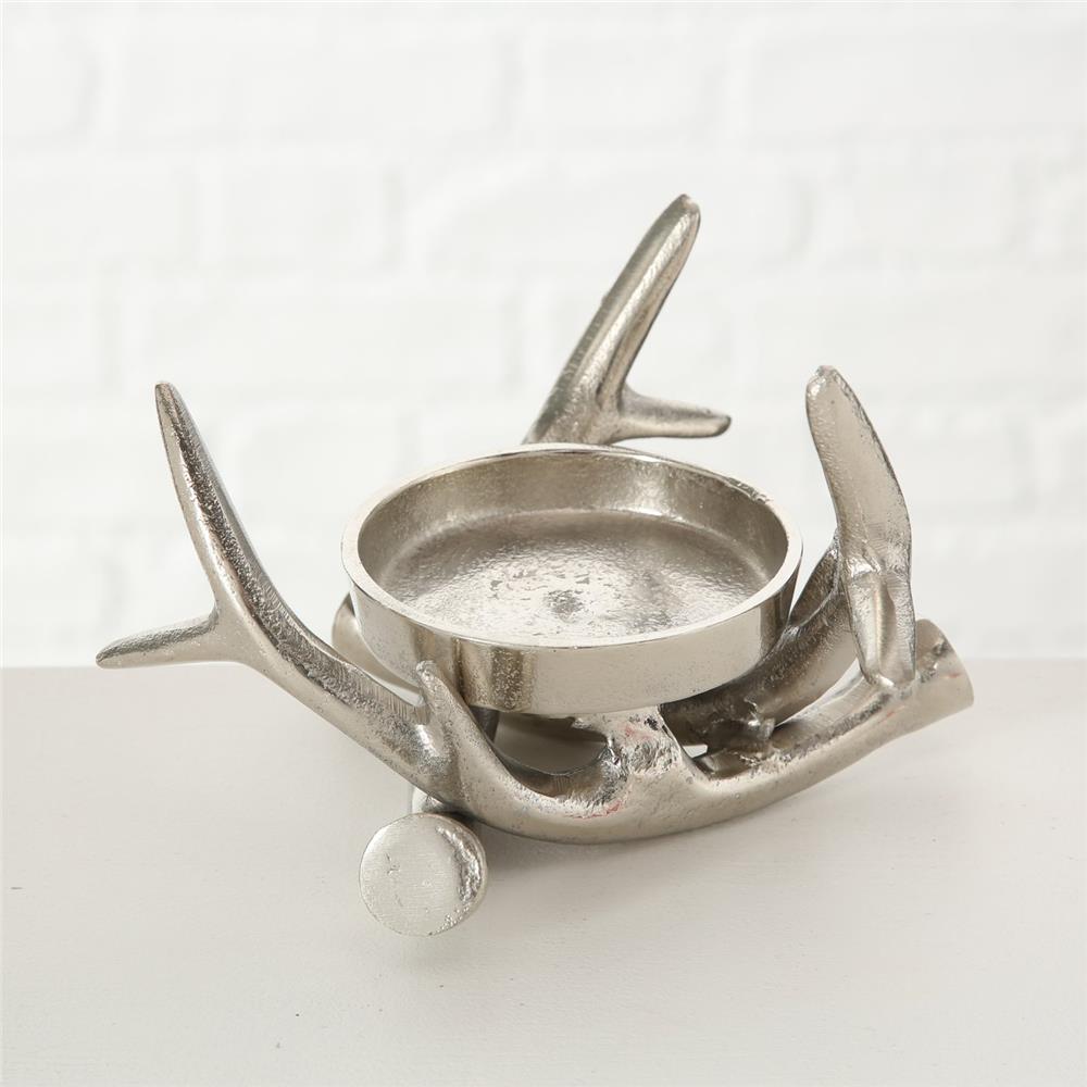 BOLTZE Kerzenleuchter Brano 2er Set Silber Metall Geweih Kerzenhalter Kerzenständer Stumpenkerzen