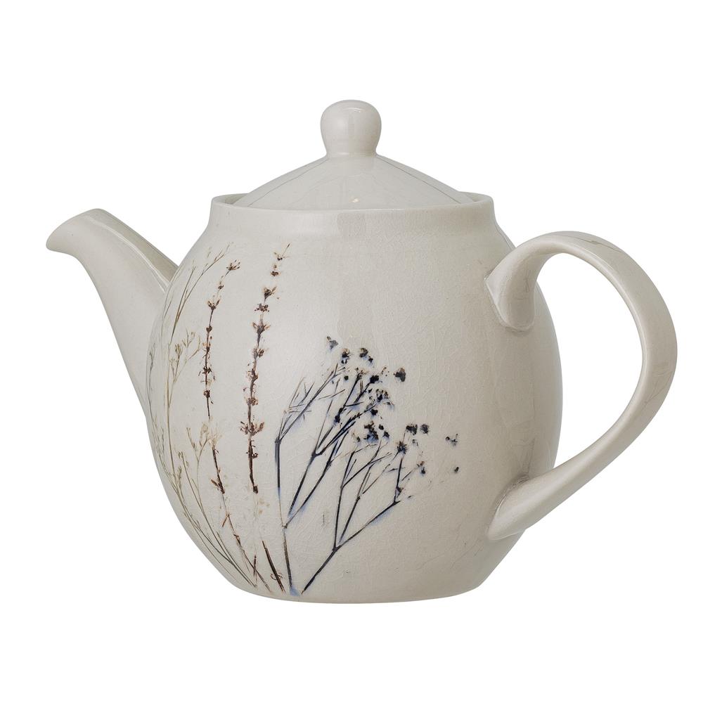 Bloomingville Bea Teekanne, Natur, 1,2L, Steingut, mit Blumenmotiv, dänisches Design