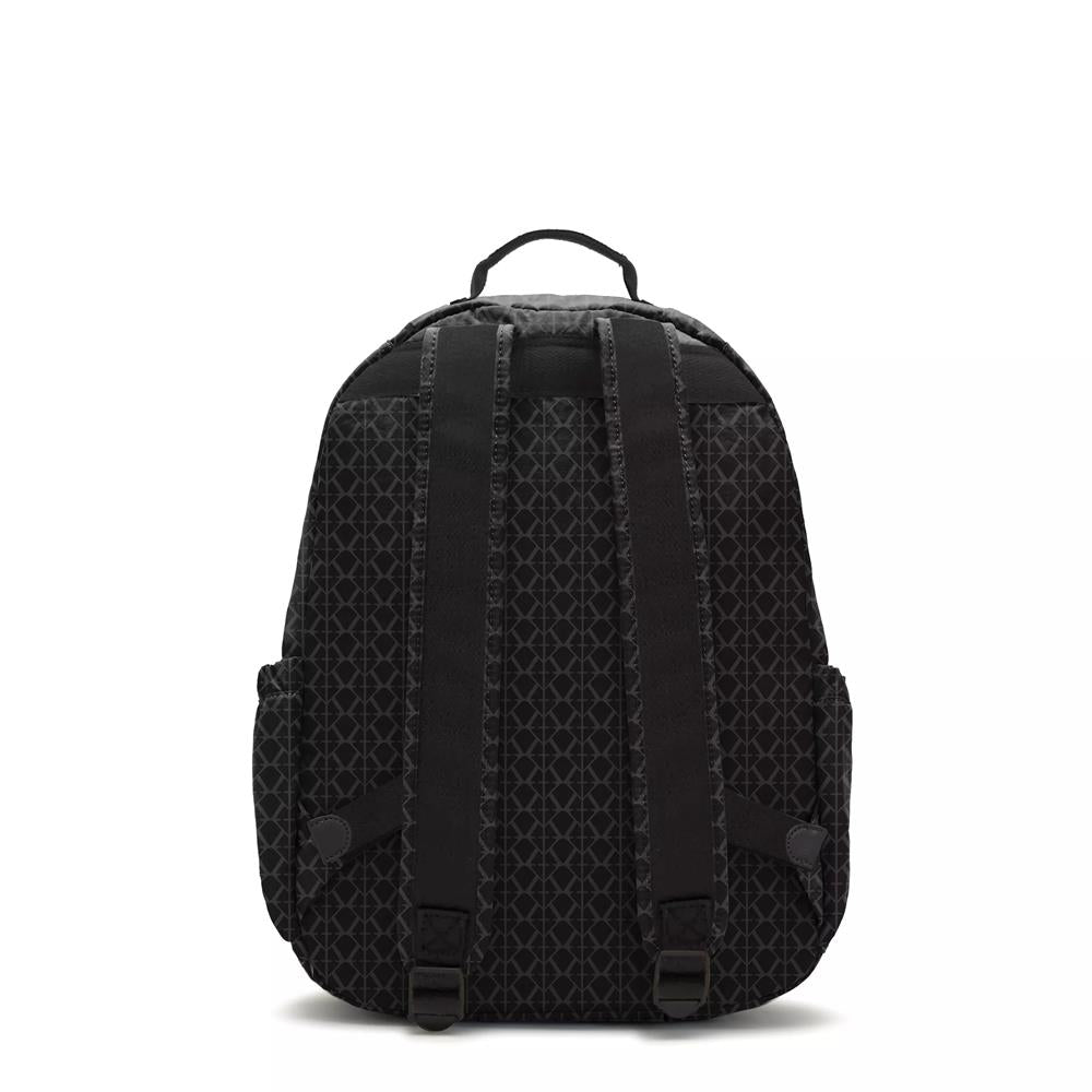Kipling SEOUL L, Großer Schulrucksack mit 15-Zoll-Laptopfach, 27L, Signature Emb (schwarz)