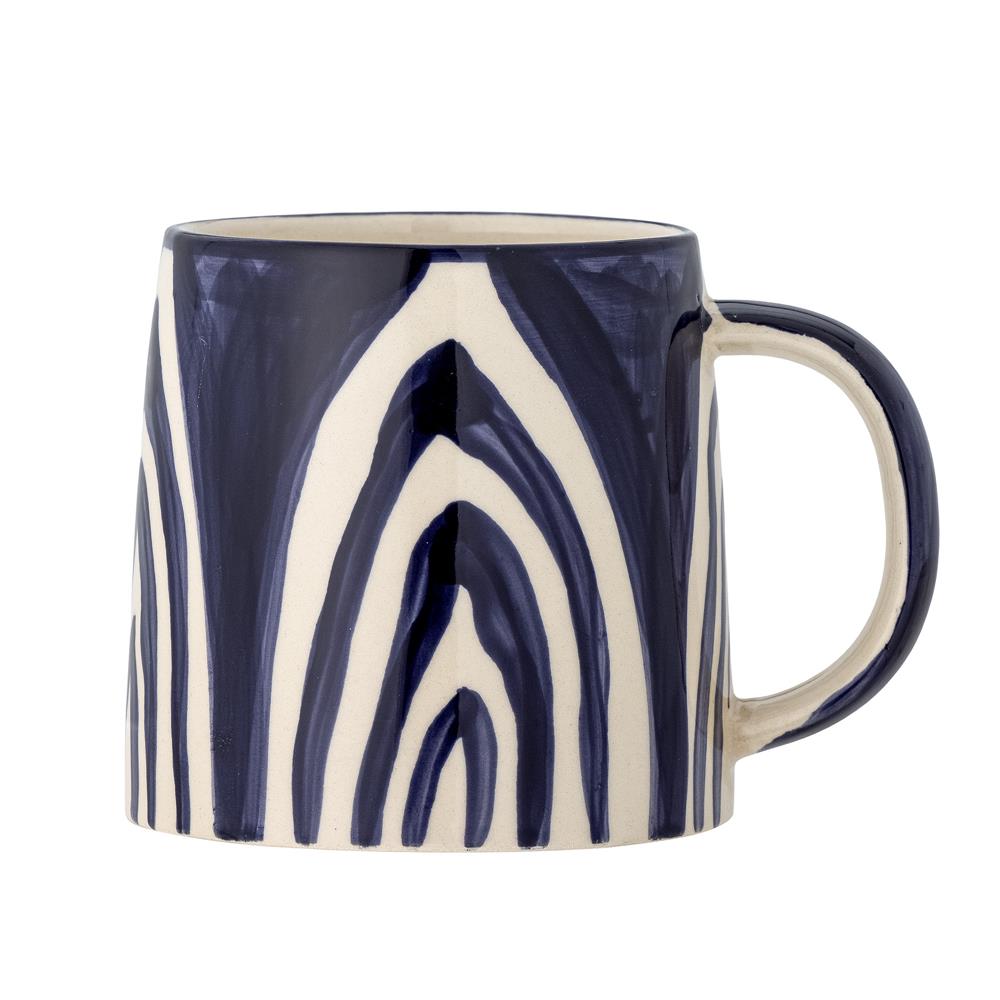 Bloomingville Shama Tasse, Blau, Steingut, 515 ml, mit handbemaltem Muster