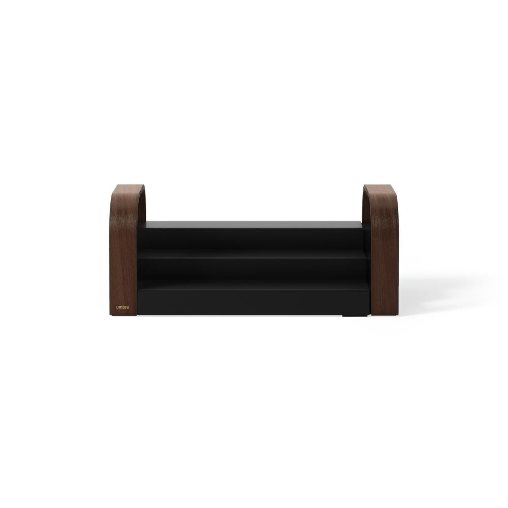 Umbra Bellwood Dreistufiges Gewürzregal, Erweiterbarer Küchen Organizer in Schwarz/Walnuss