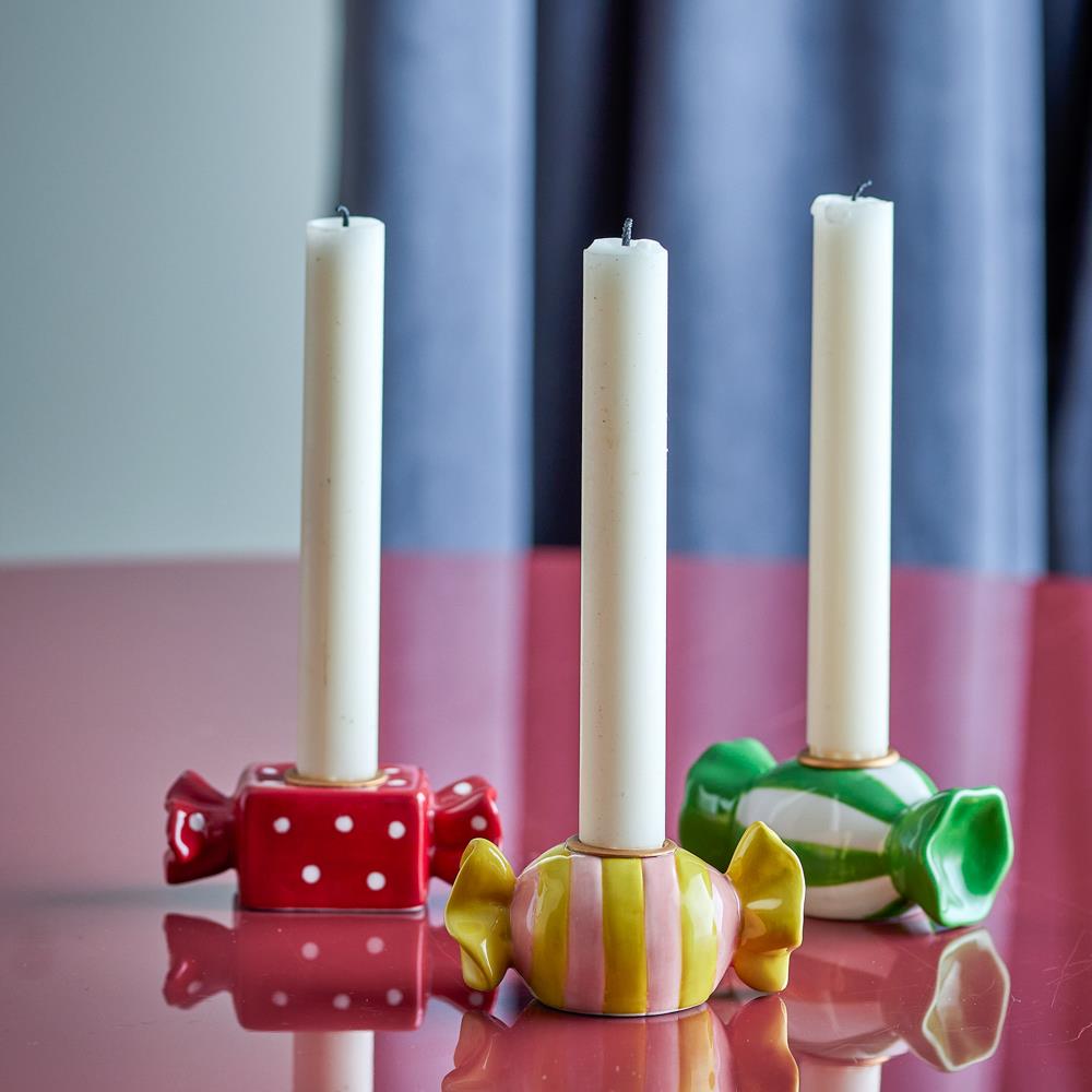 Bloomingville Leiano Kerzenhalter Bunt Steingut 3er Set Bonbon Weihnachtsdeko