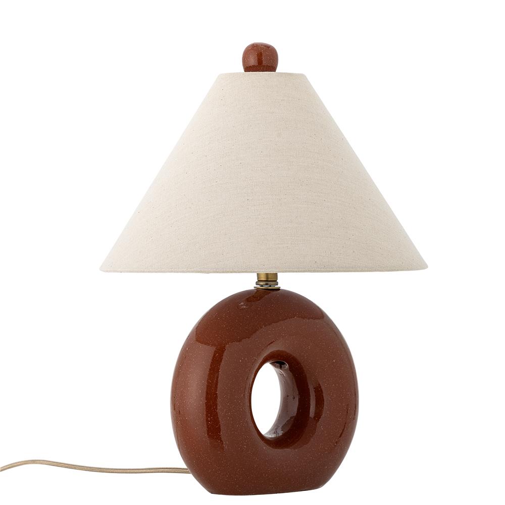 Bloomingville Panja Tischlampe rot - Steingutlampe mit Leinenschirm für Wohnzimmer & Schlafzimmer
