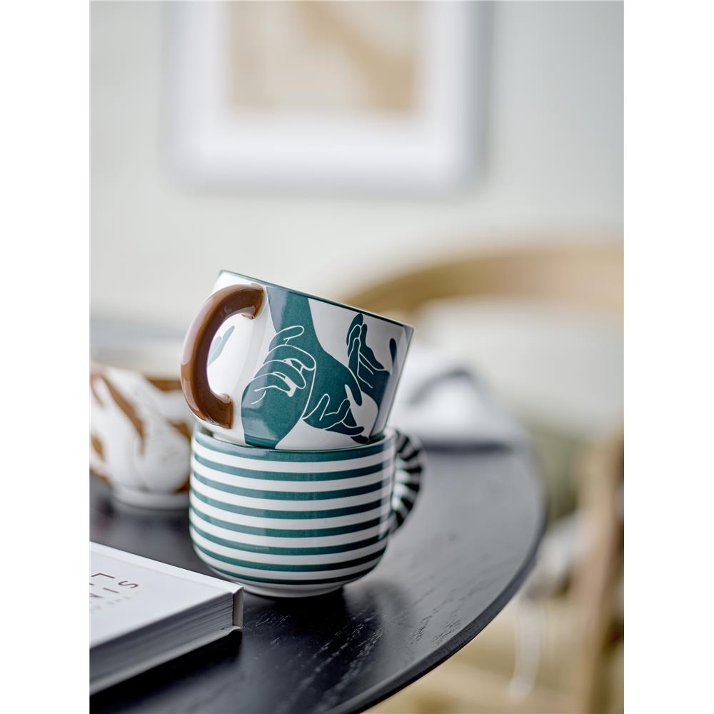 Bloomingville Carim Tasse 3er Set, 245ml, aus Steingut mit verschiedenen Mustern