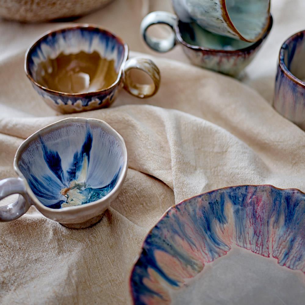 Bloomingville Amalia Schale, Blau, Steingut, 18,5 cm, spülmaschinengeeignet, handglasierte Optik