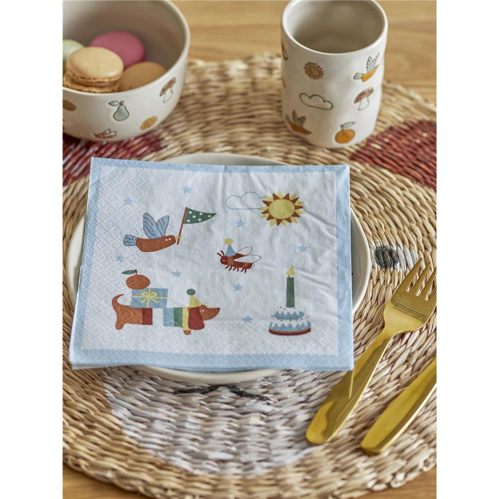 Bloomingville MINI Charlie Servietten in Blau, 20er Pack, 33x33cm, aus Papier für Kindergeburtstag