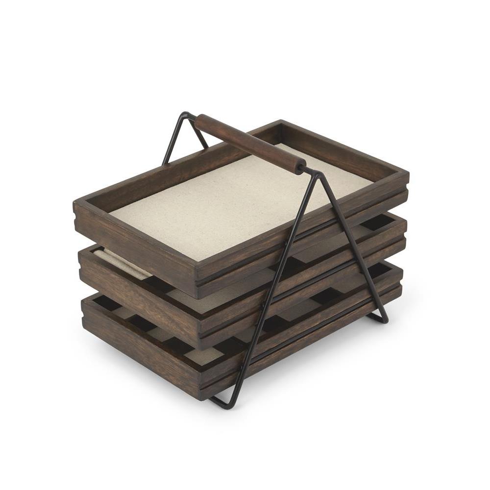 Umbra Terrace Schmucktablett Holz Schmuckkästchen mit drei Schubfächer für Ringe Armbänder Ketten Uhren und Mehr