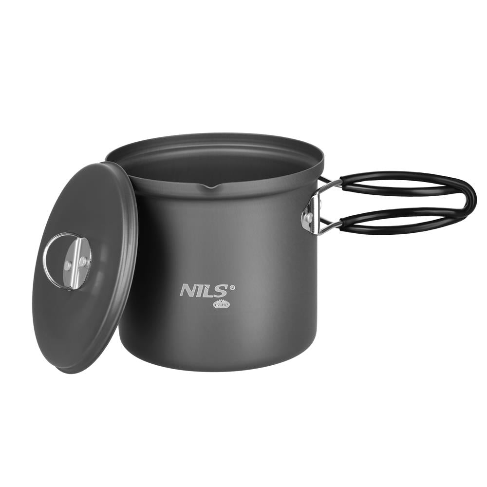 NILS CAMP Camping Kochtopf 1L aus Aluminium - kompakter Outdoor Topf mit Deckel