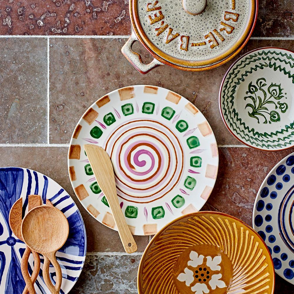 Bloomingville Heikki Schale – kleine Steingutschale in Grün, handbemalt, Ø 14,5 cm