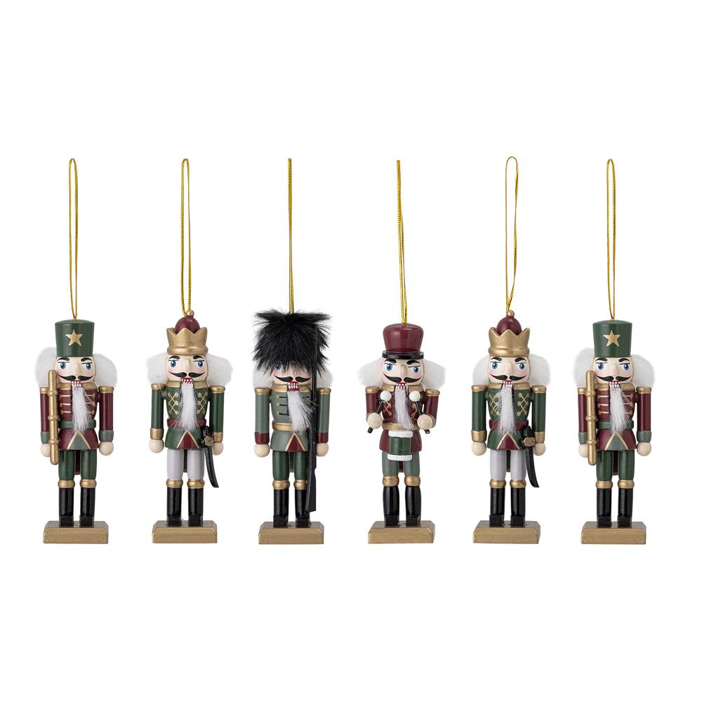 Bloomingville Nikita Baumanhänger, 6er Set – Nussknacker aus Holz, Grün & Rot, dänisches Design