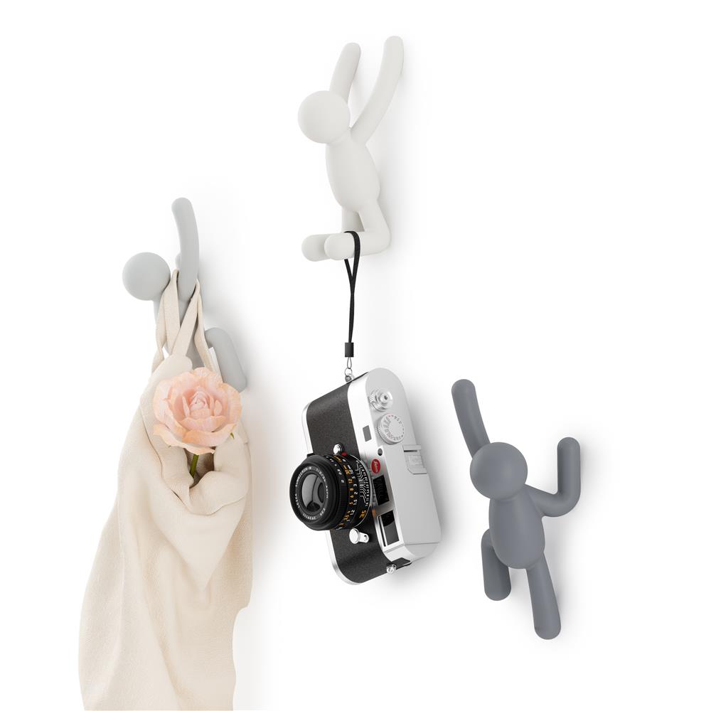 Umbra Buddy Haken 3er Set, Dekorative Wandhaken, Garderobenhaken in Grau