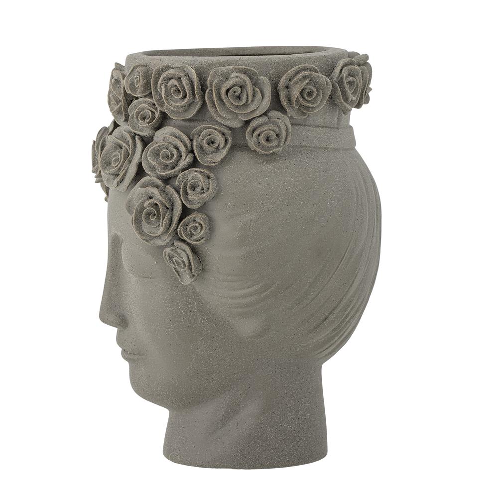Bloomingville Akira Vase aus Steingut in Grau, Blumenvase in Form eines Gesicht