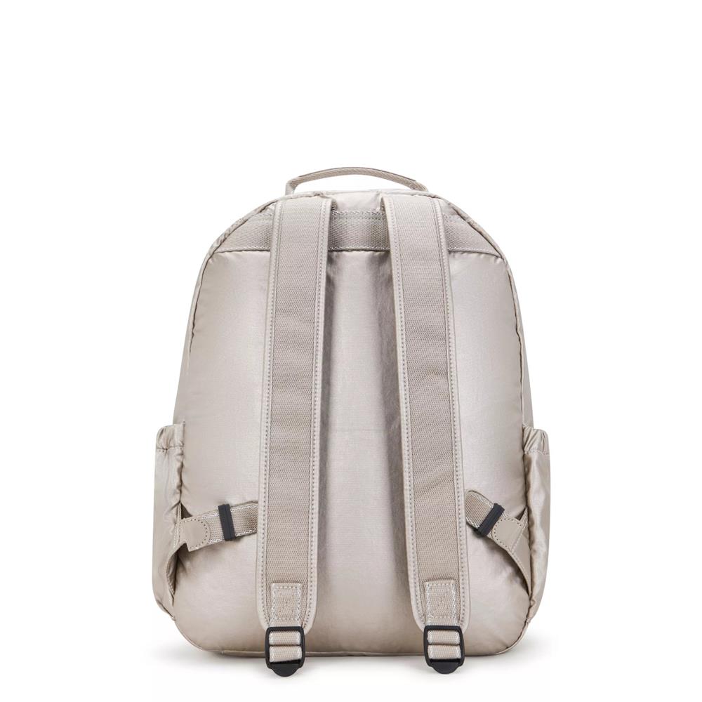 Kipling SEOUL L, Großer Schulrucksack mit 15-Zoll-Laptopfach, 27L, Metallic Glow (beige)