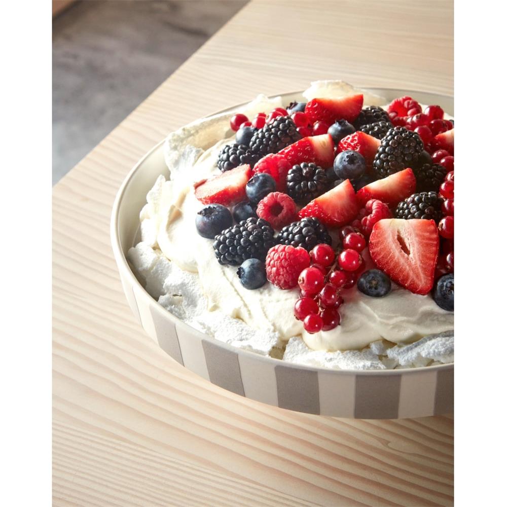 OYOY Toppu Tablett - 27x9 cm, Beige/Grau gestreift - als Tortenständer, Tortenplatte, Obstschale