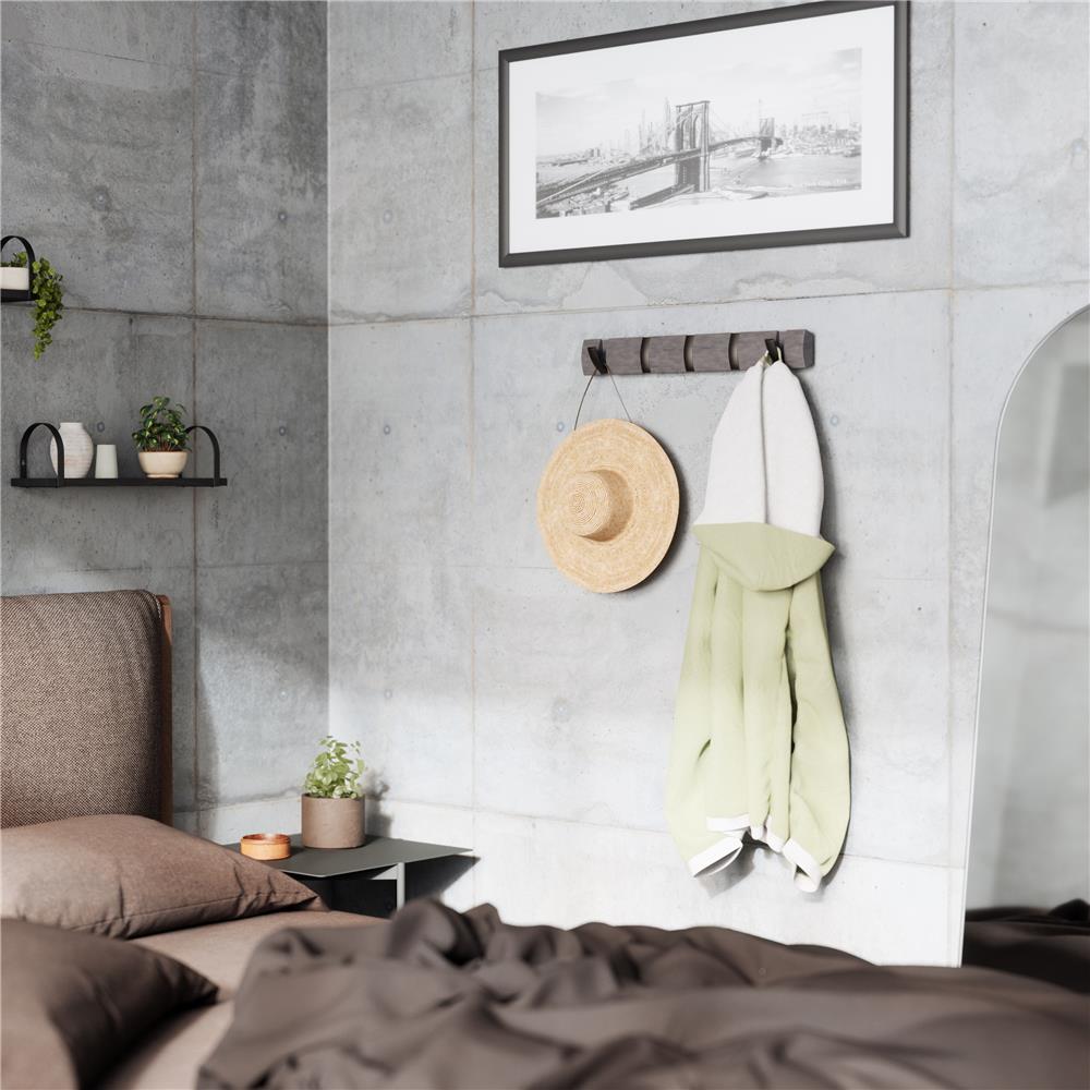 Umbra Flip Wandgarderobe, Garderobenleiste in Grau, mit 5 beweglichen Haken in Zinnfarben