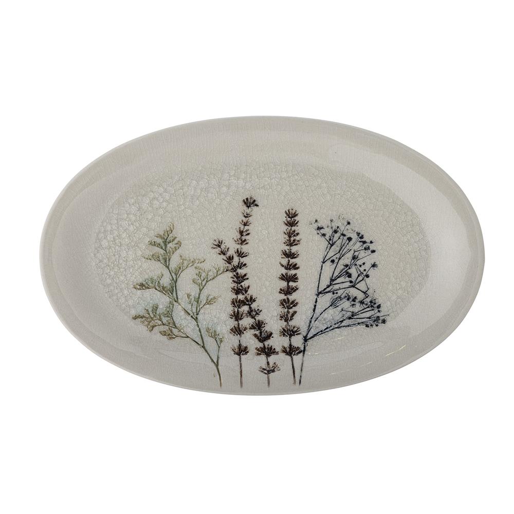 Bloomingville Bea Tablett, Natur, 28,5x18cm, Steingut, mit Blumenmotiv, dänisches Design
