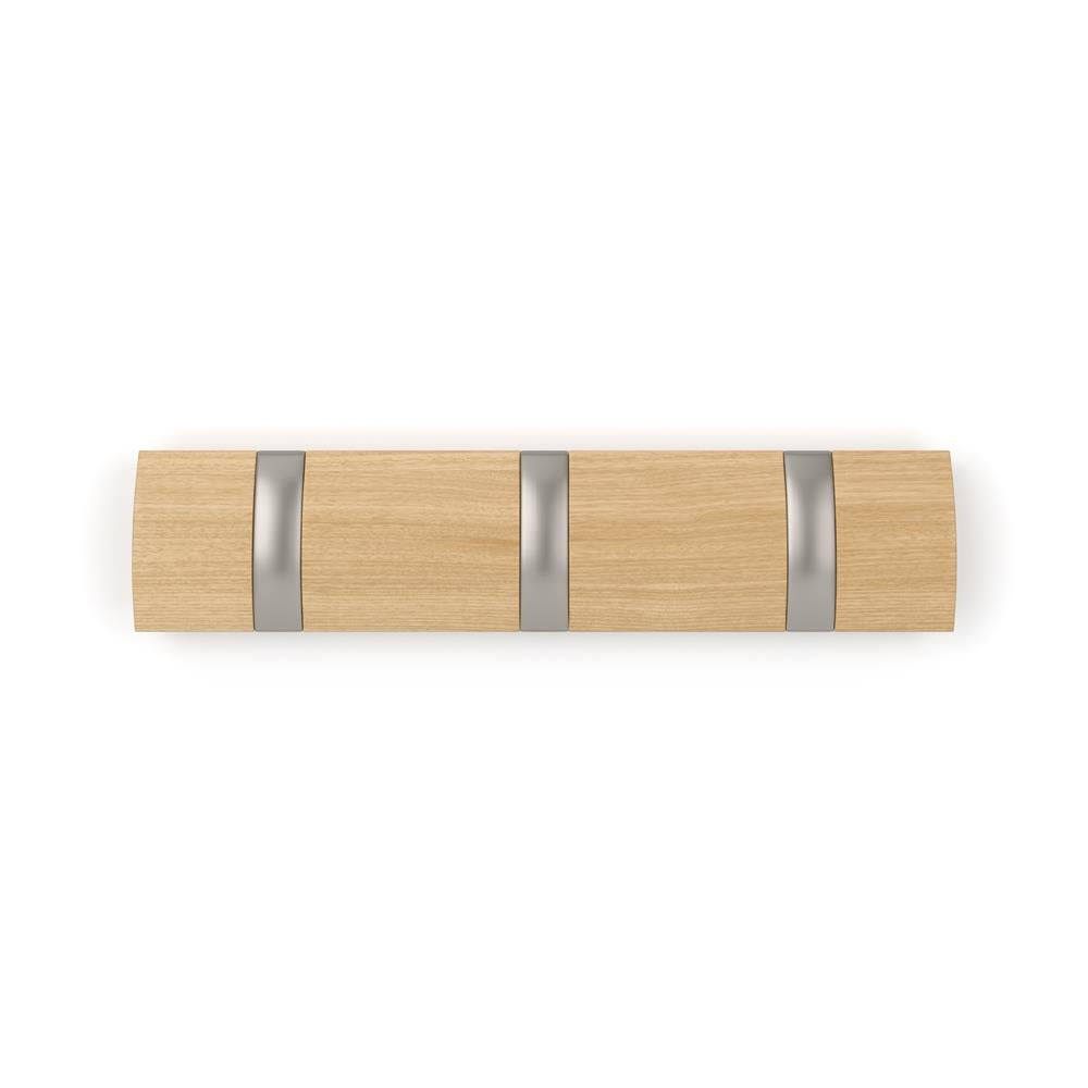 Umbra Flip Wandgarderobe, Garderobenleiste in Natur, mit 3 beweglichen Haken in Silber