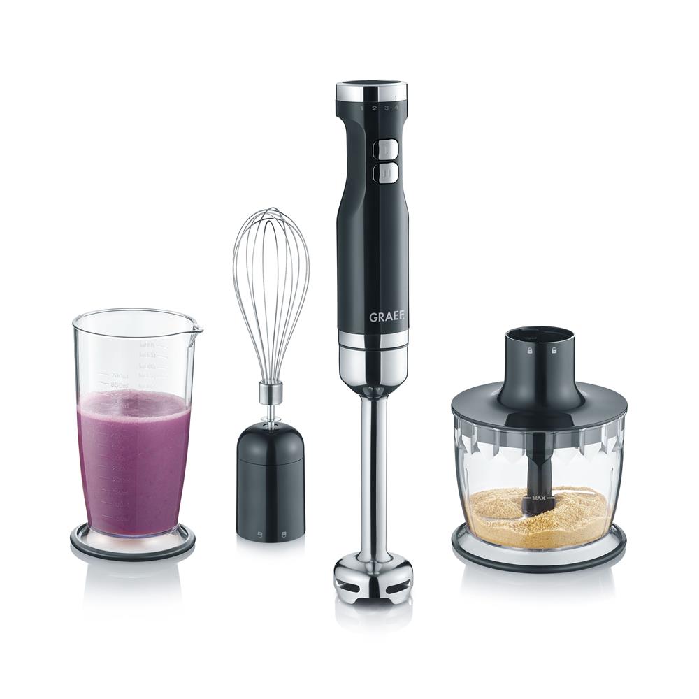 Graef Stabmixer HB 502 mit 3-teiligem Zubehör-Set Schwarz Pürierstab Handmixer