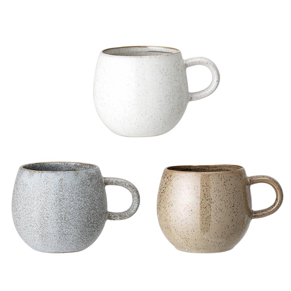 Bloomingville Addison Tassen 3er Set Steingut 500 ml Weiß Grau Braun skandinavisch