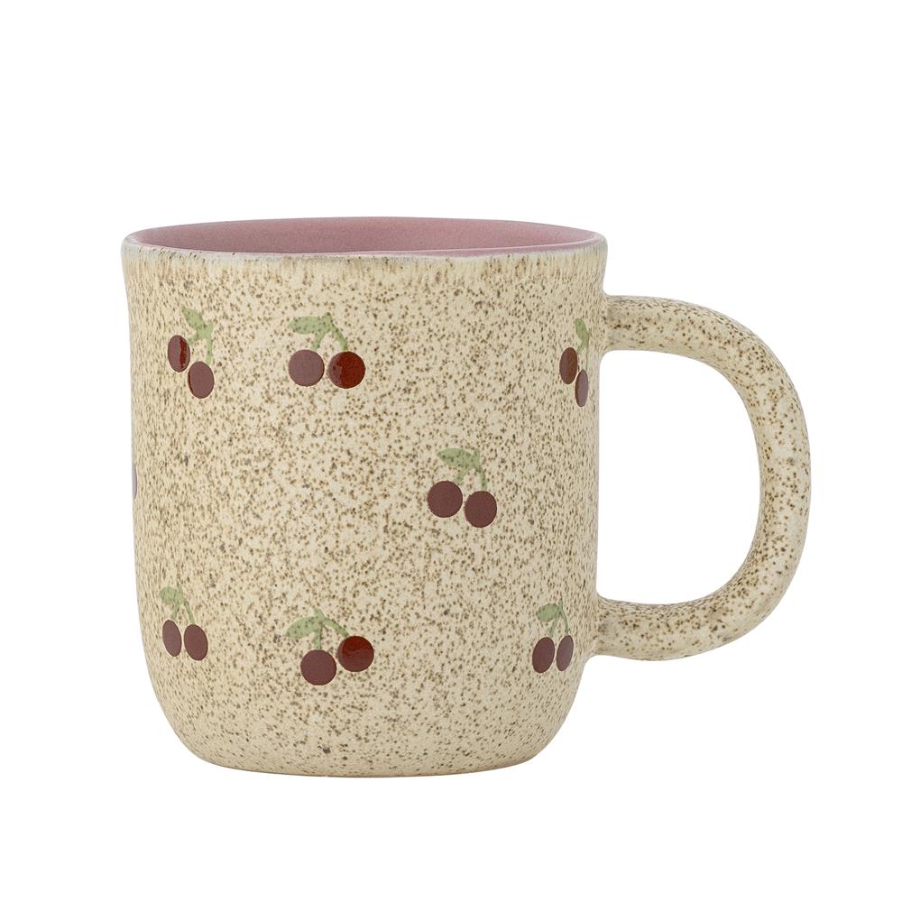 Bloomingville MINI Cherry Tasse, Natur/Rosa, mit Kirschen, Steingut, Kindertasse, dänisches Design