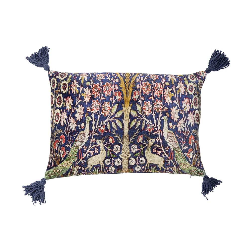 Bloomingville Adya Kissen 50x35 cm bunt - Dekokissen mit Pfauenmuster & Quasten
