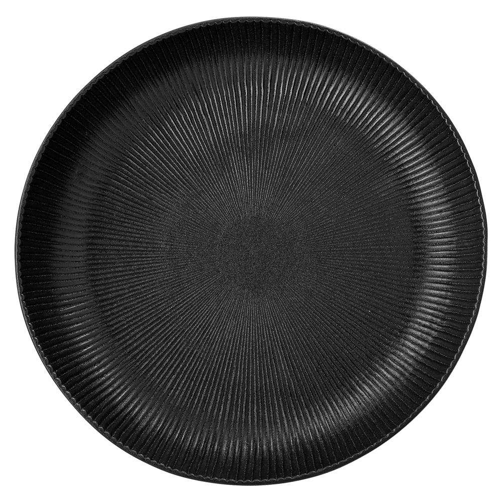 Bloomingville Neri Schale Schwarz – Steingut, 4000 ml, Ø33 cm, skandinavisches Design mit Rillenstruktur