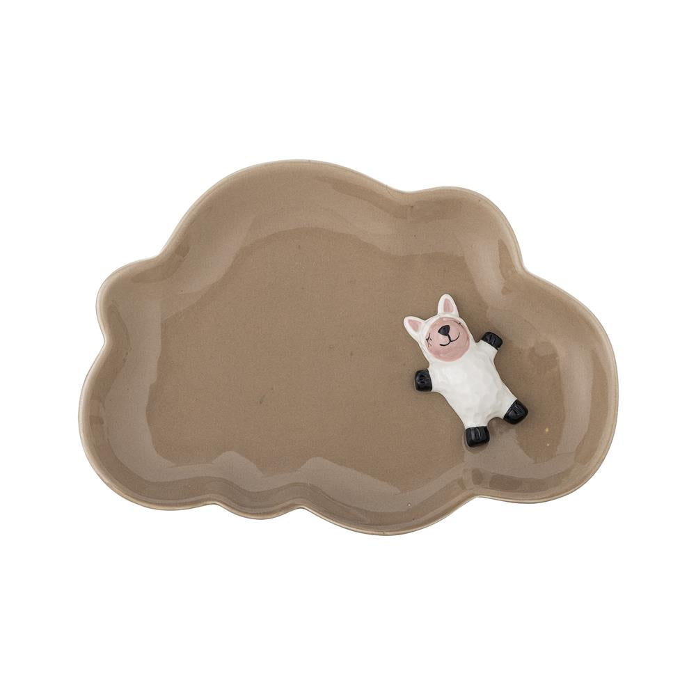 Bloomingville MINI Dolly Teller mit Schaffigur verziert, Steingut, Kinderteller, dänisches Design