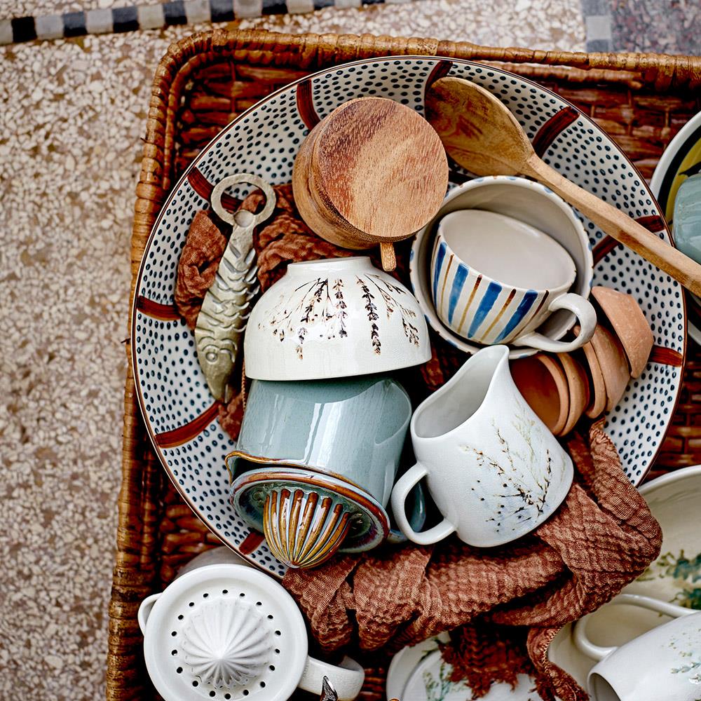 Bloomingville Heikki Schale – große Steingutschale, handbemalt in Braun & Blau, Ø 32 cm