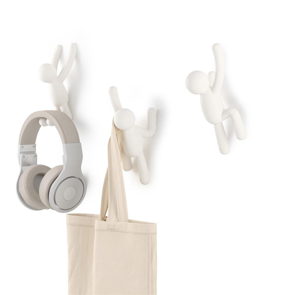 Umbra Buddy Haken 3er Set, Dekorative Wandhaken, Garderobenhaken in Weiß