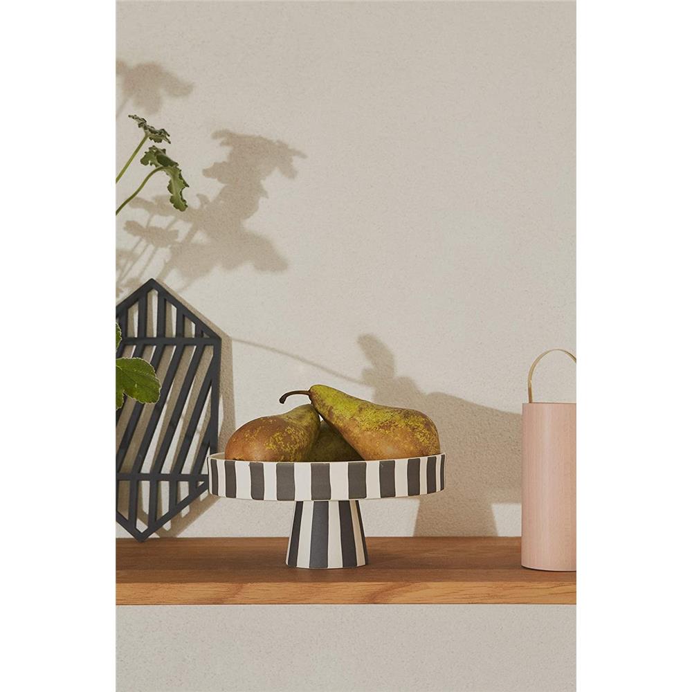 OYOY Toppu Tablett - 20x9 cm, Schwarz/Weiß gestreift - als Tortenständer, Tortenplatte, Obstschale