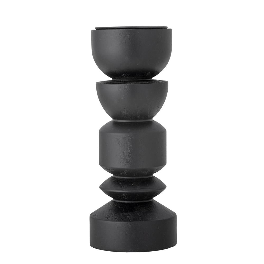 Bloomingville Bowen Kerzenhalter, Schwarz, Kiefernholz, 27,5 cm, skulptural, modern, dekorativ