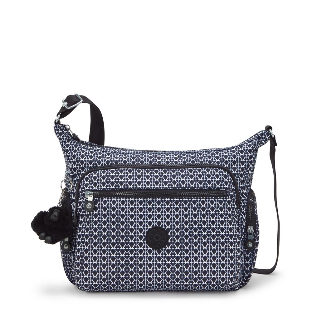 Kipling GABBIE M, Mittelgroße Umhängetasche, Signature Print (blau), Schultertasche mit Reißverschluss