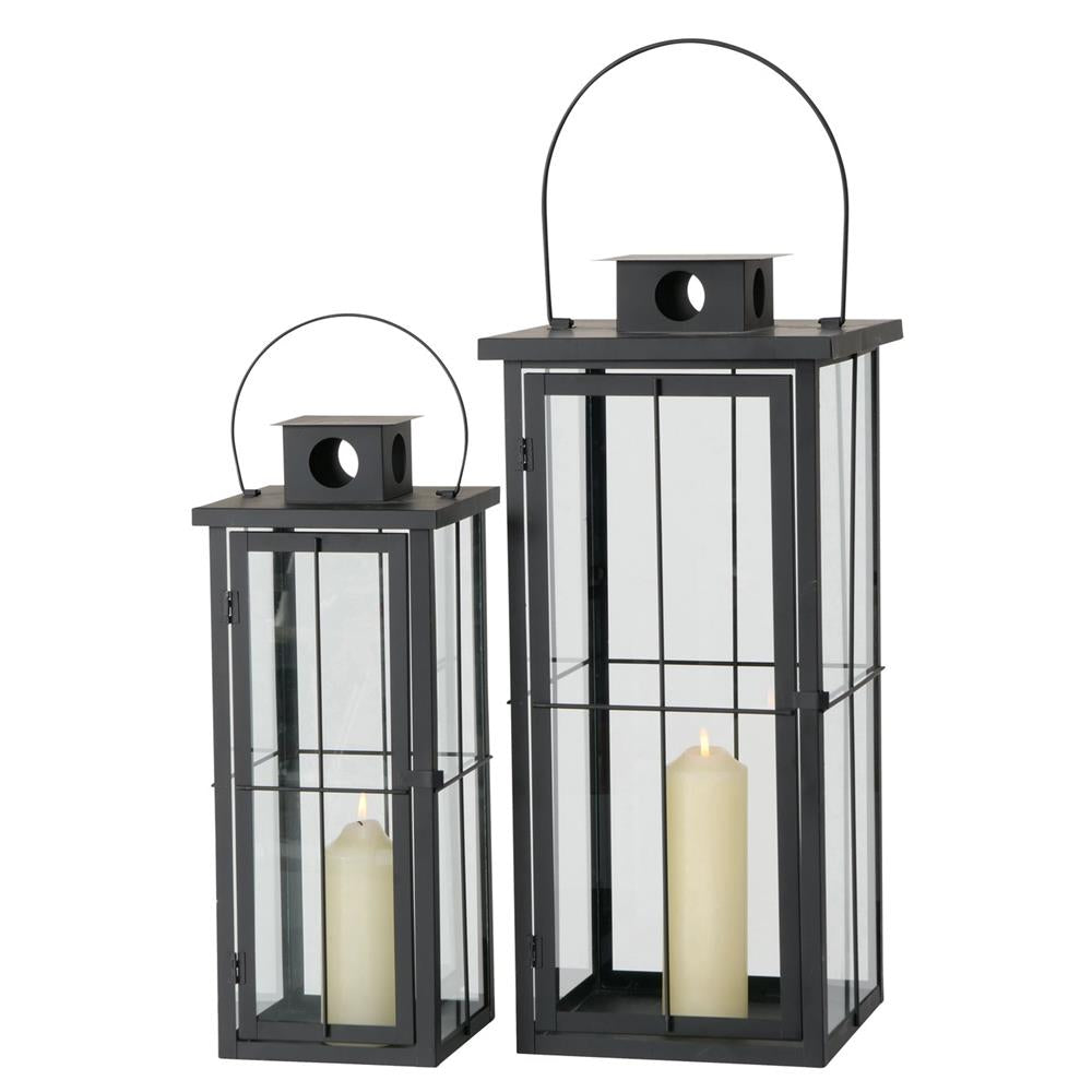 BOLTZE Laterne Arizona 2er Set Schwarz Metall Windlicht Kerzenhalter Skandinavisches Design