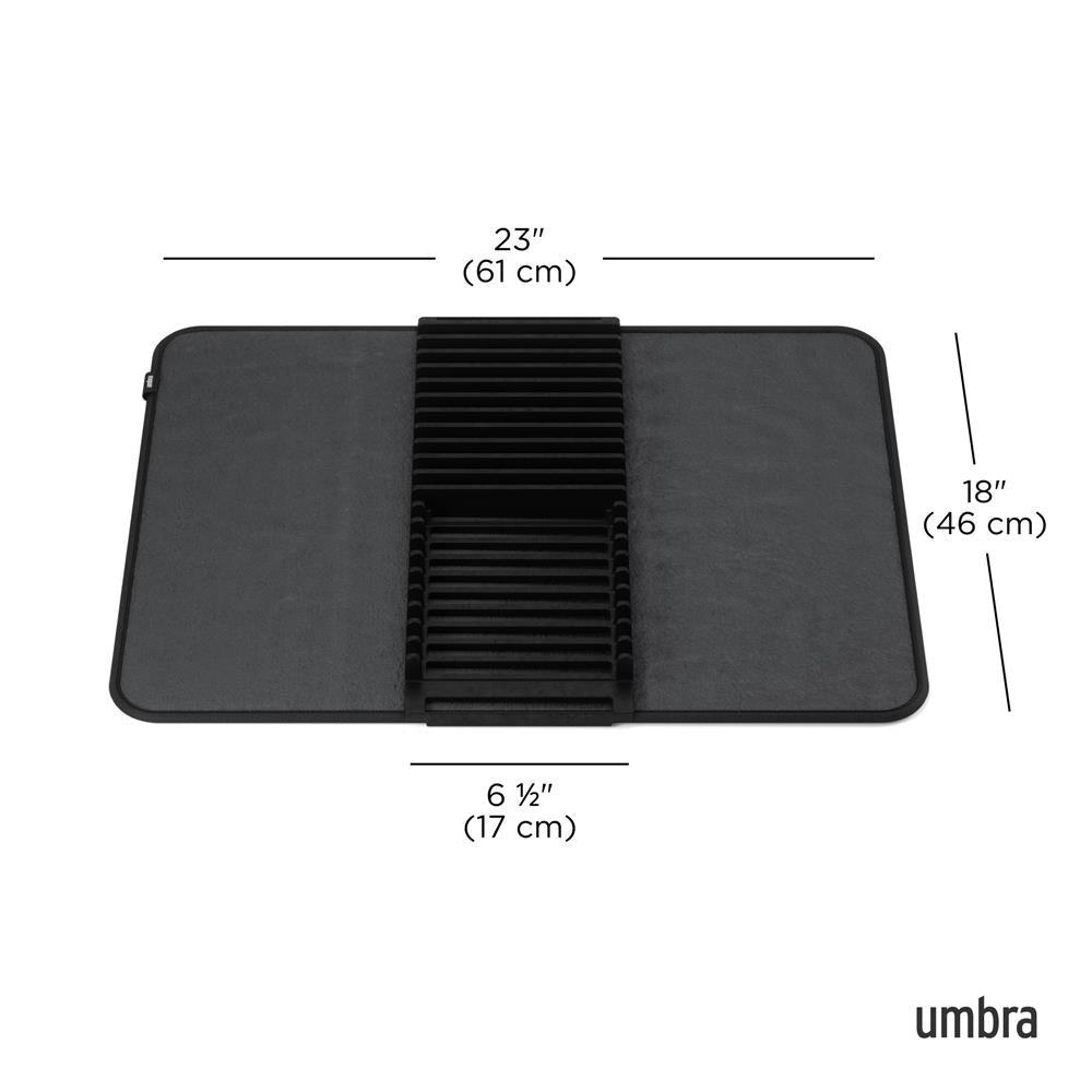 Umbra Udry Geschirr Abtropfgestell und Mikrofaser Abtropfmatte, Faltbar, Platzsparend, 61 x 45 cm, in Schwarz