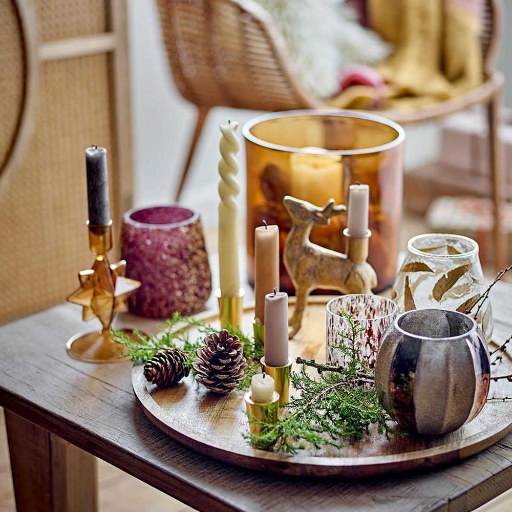 Bloomingville Felecia Teelichthalter – Gold, aus recyceltem Glas mit Glitzer und Streifen