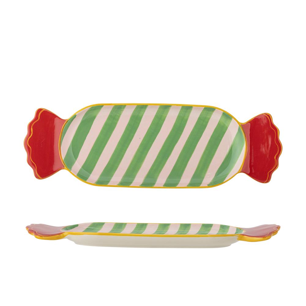 Bloomingville Caramella Servierplatte Bonbon, Grün, Steingut, Weihnachtsteller