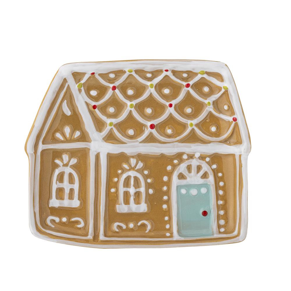 Bloomingville Ginnie Servierplatte Lebkuchenhaus, Braun, Keramik, Weihnachtsteller
