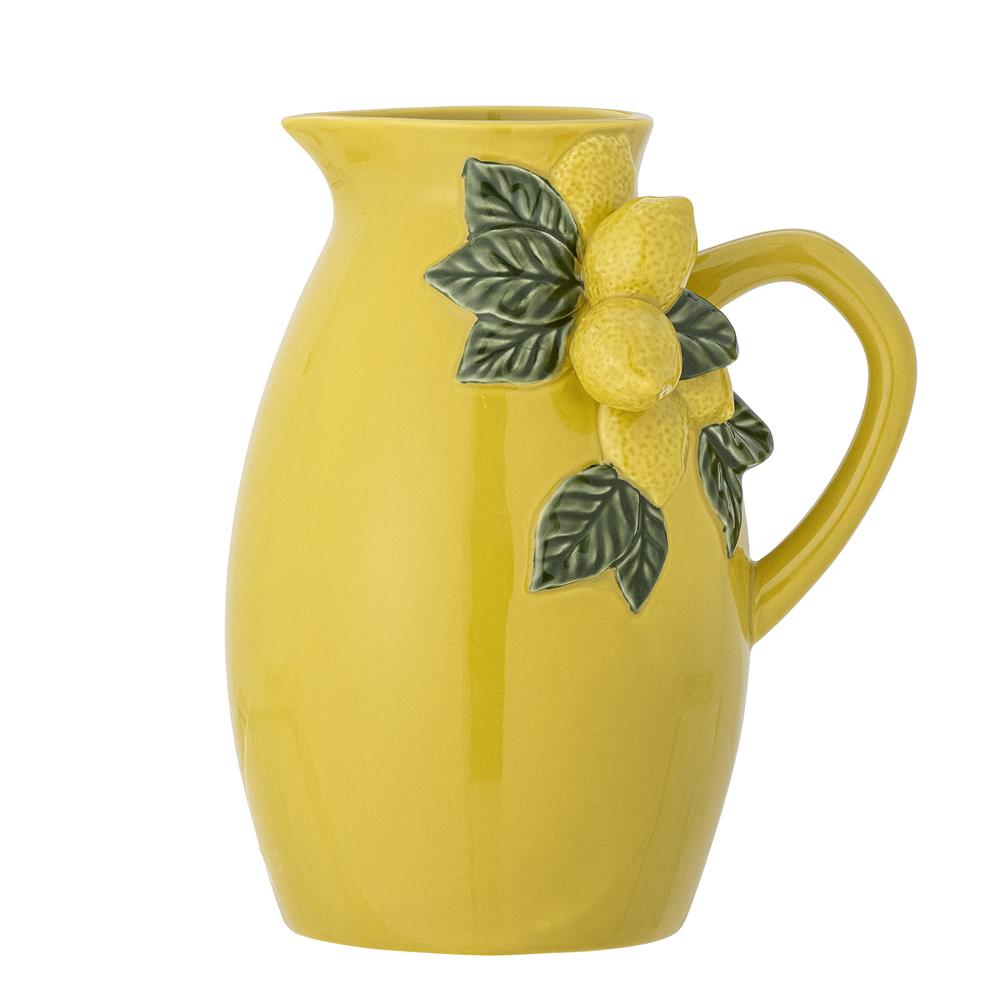 Bloomingville Limone Krug aus Steingut, gelb, 1,6 l, handdekoriert, idealer Limonadenkrug