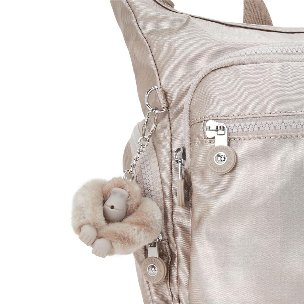 Kipling GABBIE M, Mittelgroße Umhängetasche, Metallic Glow (beige), Schultertasche mit Reißverschluss