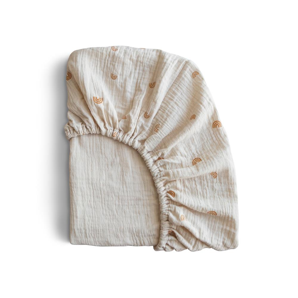 Mushie Musselin-Kinderbettlaken, Rainbows, 100x40cm Spannbettlaken