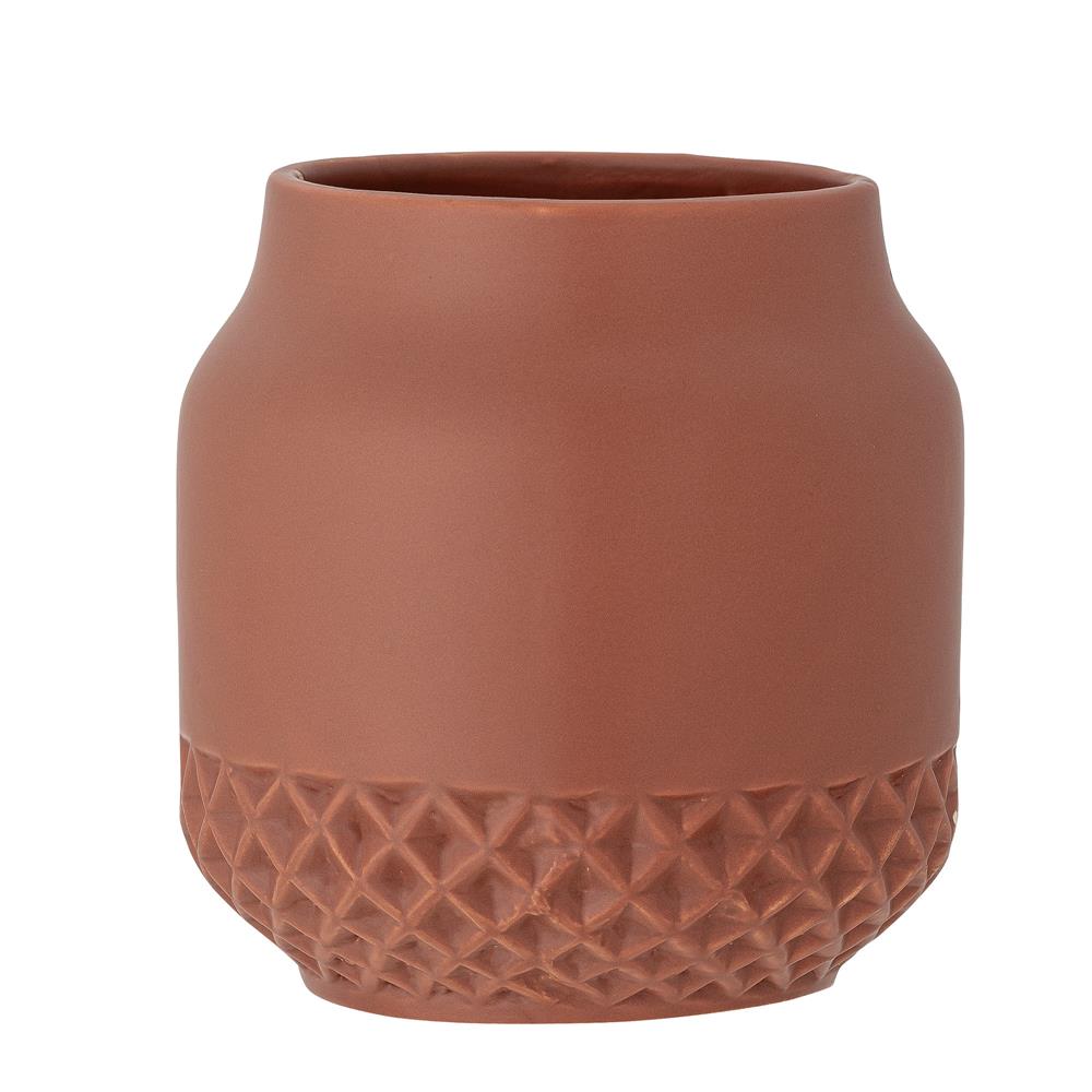 Bloomingville Holden Blumentopf, Rot, Steingut, 12,5x13,5 cm, mit Muster am unteren Rand