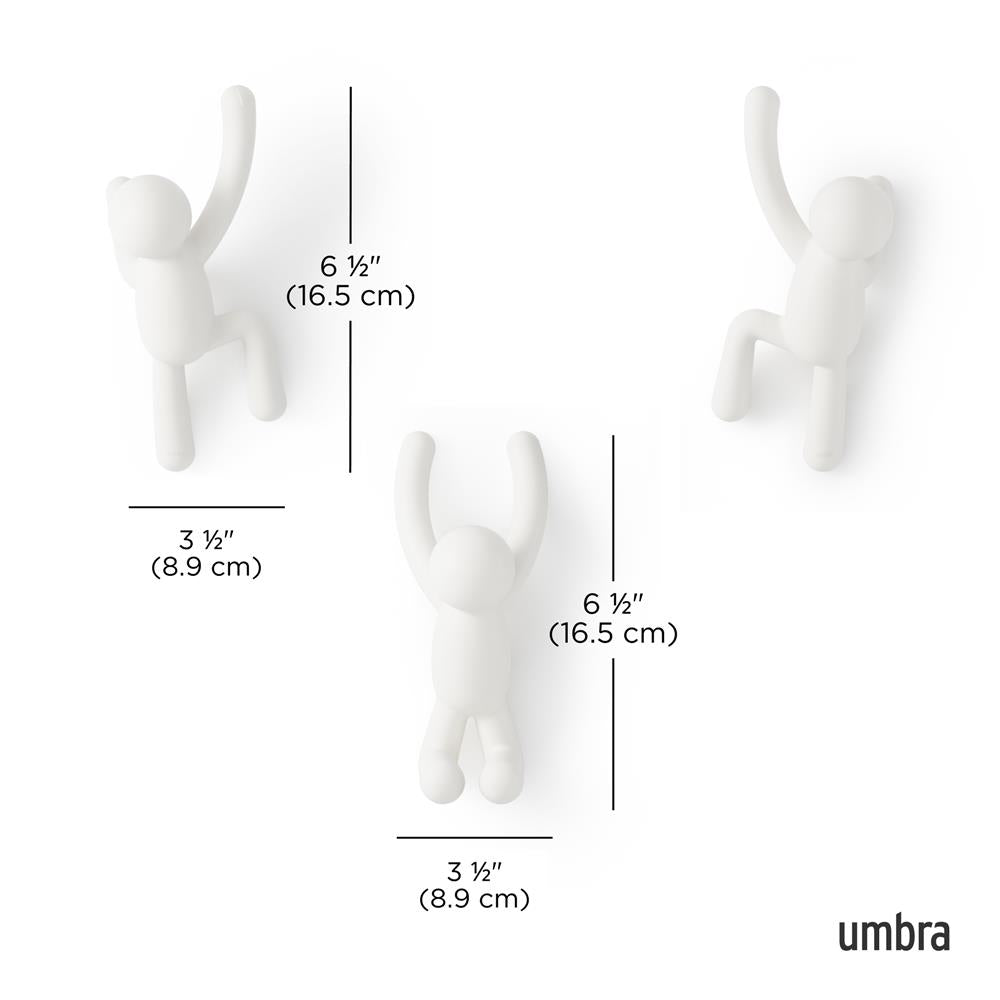 Umbra Buddy Haken 3er Set, Dekorative Wandhaken, Garderobenhaken in Weiß